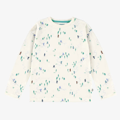 Kids Cream/Teal T-shirt Ski Pattern
