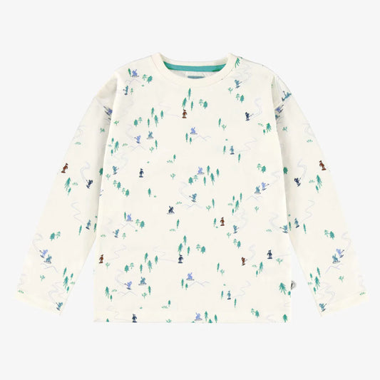 Kids Cream/Teal T-shirt Ski Pattern