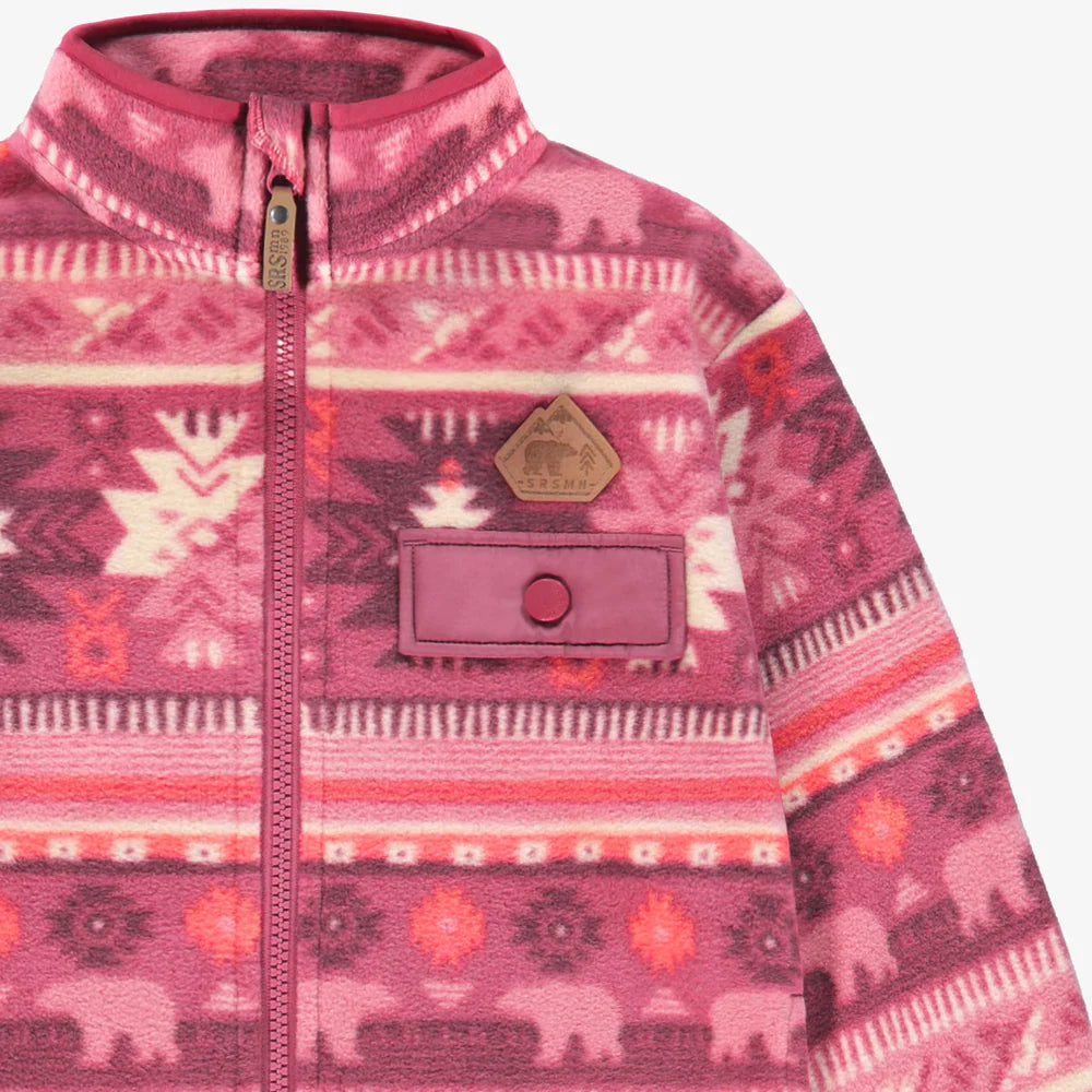 Pink Fleece Jacket With Patterns