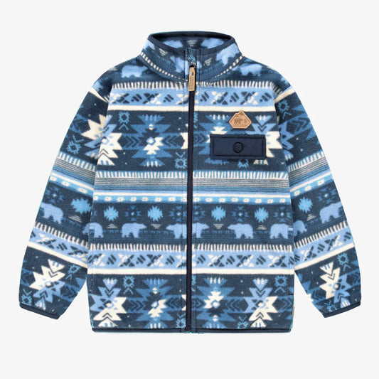 Blue Fleece Jacket With Patterns