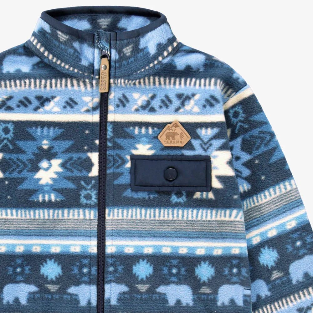 Blue Fleece Jacket With Patterns