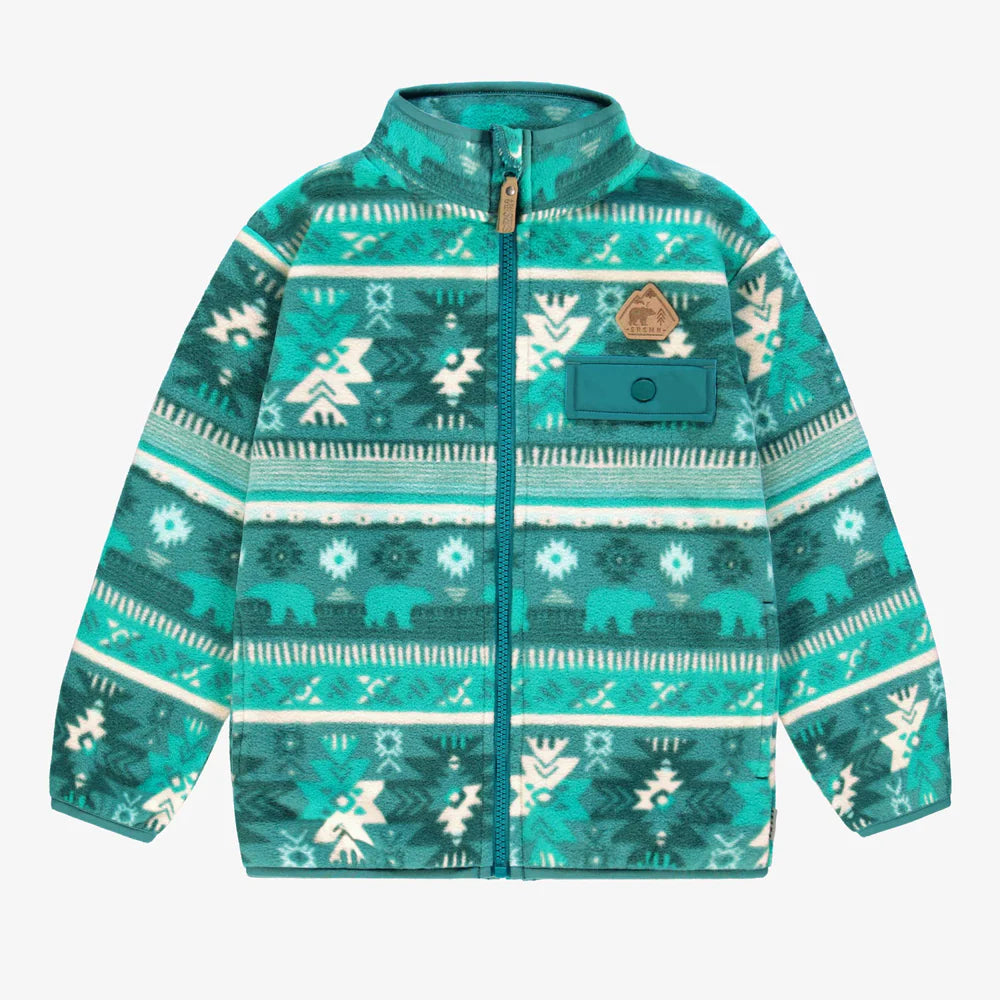 Turquoise Fleece Jacket With Patterns
