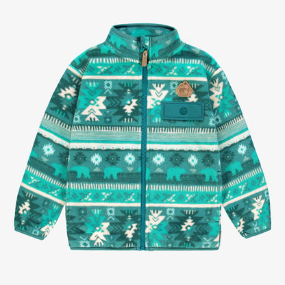 Turquoise Fleece Jacket With Patterns