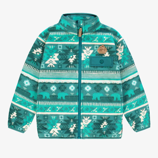 Turquoise Fleece Jacket With Patterns