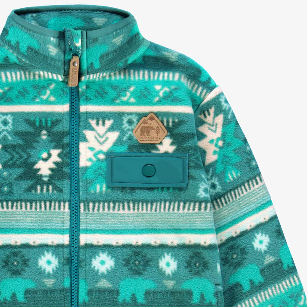 Turquoise Fleece Jacket With Patterns