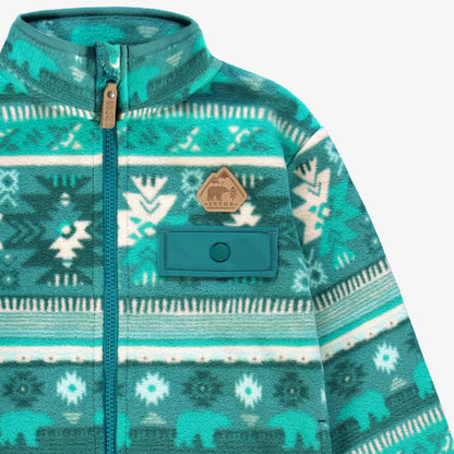 Turquoise Fleece Jacket With Patterns