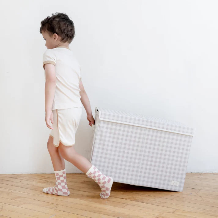 gingham beige folding storage chest