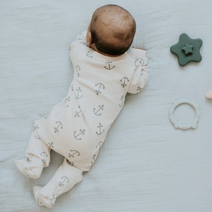 Anchors Print on Creme Ribbed Sleeper