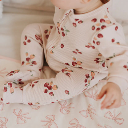 Strawberry Print on Soft Pink Ribbed Sleeper