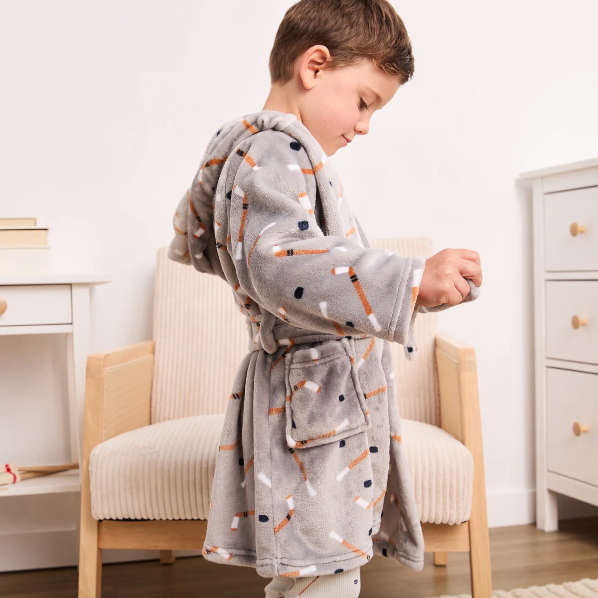 Slapstick Print on Indigo Plush Robe
