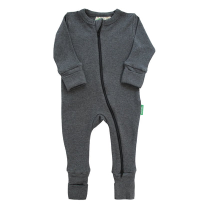 Charcoal Melange - Organic Snuggle Soft Melange '2-Way' Zipper Romper
