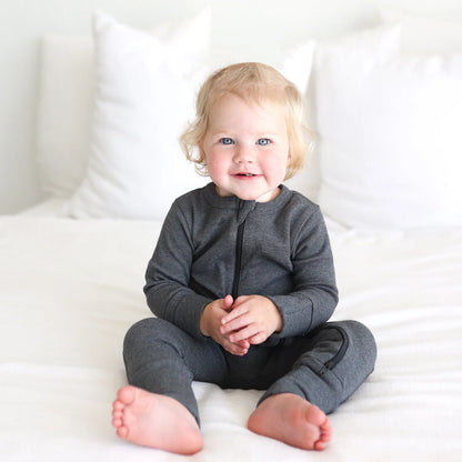 Charcoal Melange - Organic Snuggle Soft Melange '2-Way' Zipper Romper