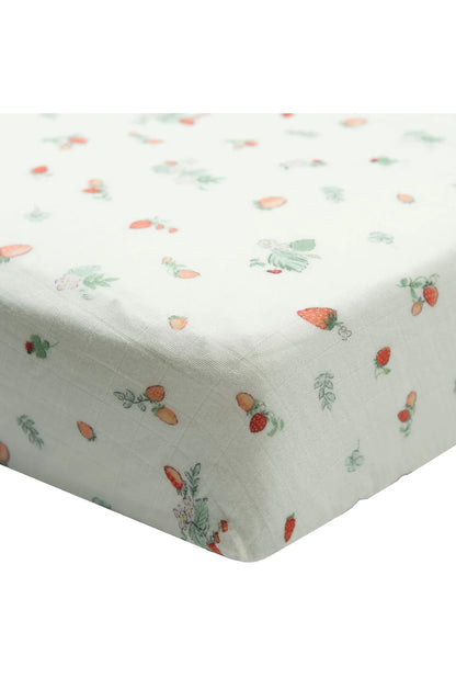 Strawberry Field Muslin Fitted Crib Sheet