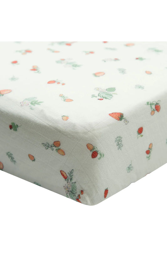 Strawberry Field Muslin Fitted Crib Sheet