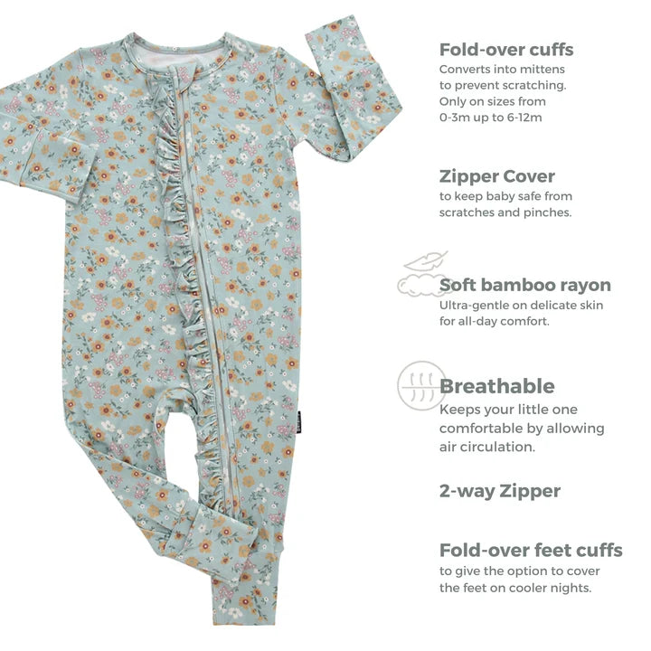 Vintage Garden - Footless Sleeper with Fold-Over Cuffs