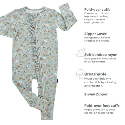 Vintage Garden - Footless Sleeper with Fold-Over Cuffs