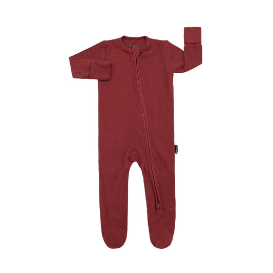 Ribbed Bamboo Footed Zipper Sleeper - Burgundy