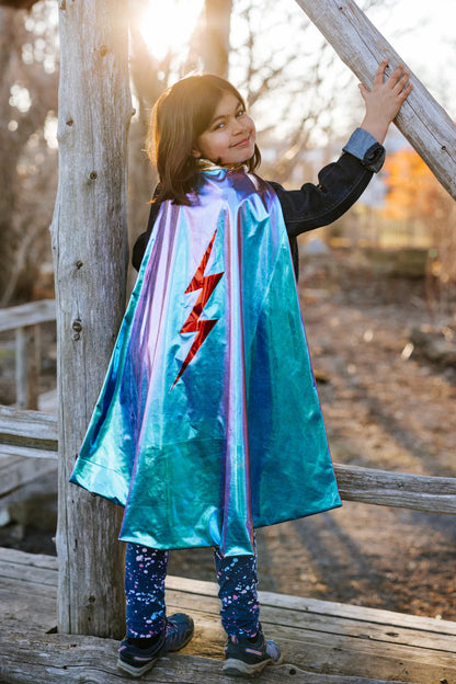 Reversible Blue Lightning Holographic Cape (5-6)