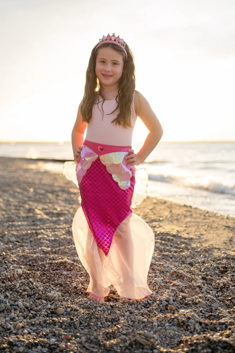 Mermaid Glimmer Skirt Set with Headband - Pink