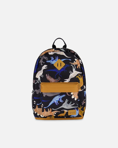 Kids Backpack Black Dinosaur Print