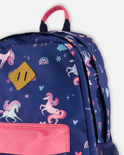 Kids Backpack Navy Unicorn Print