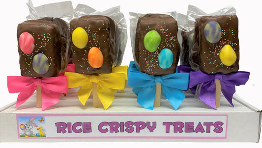 Chocolate Covered Easter Rice Crispy Pop