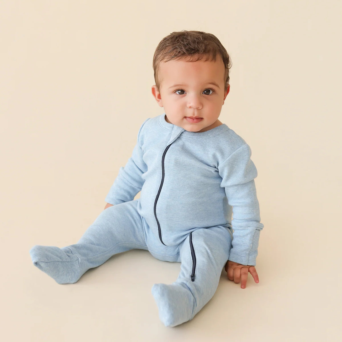 Blue Melange - Organic Snuggle Soft Melange '2-Way' Zipper Romper