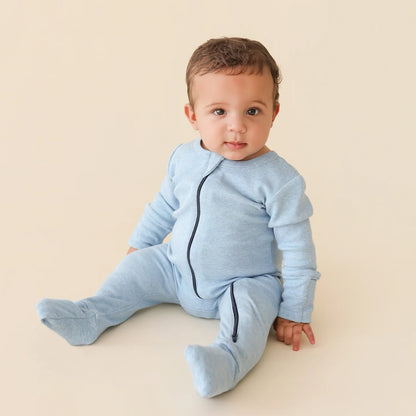 Blue Melange - Organic Snuggle Soft Melange '2-Way' Zipper Romper