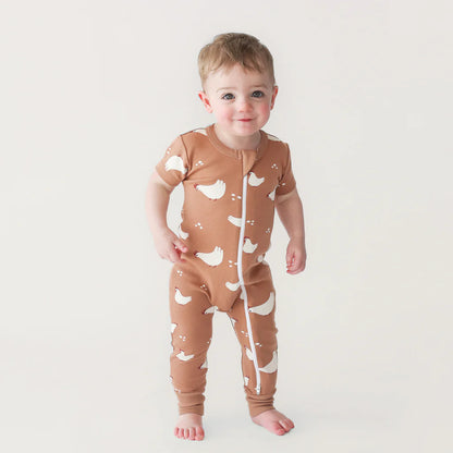 Chickens Organic Signature Print '2-Way' Zip Romper - Short Sleeve