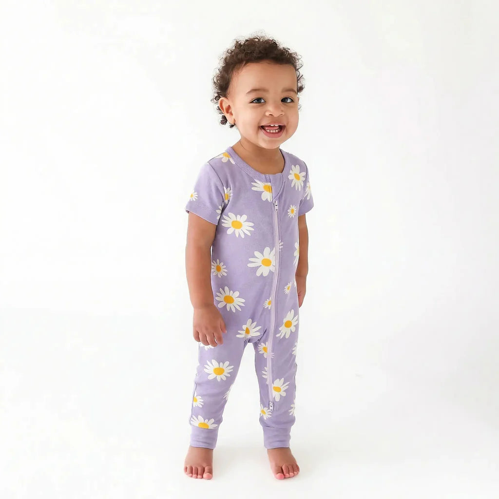 Daises Organic Signature Print '2-Way' Zip Romper - Short Sleeve