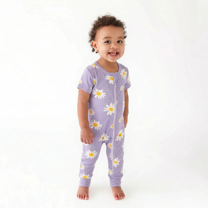 Daises Organic Signature Print '2-Way' Zip Romper - Short Sleeve