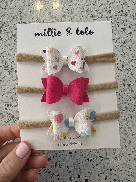 Valentines 3 Pack Headband Bow