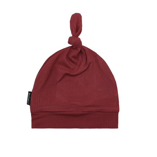 Ribbed Burgundy Knotted Hat -0-3 Months-