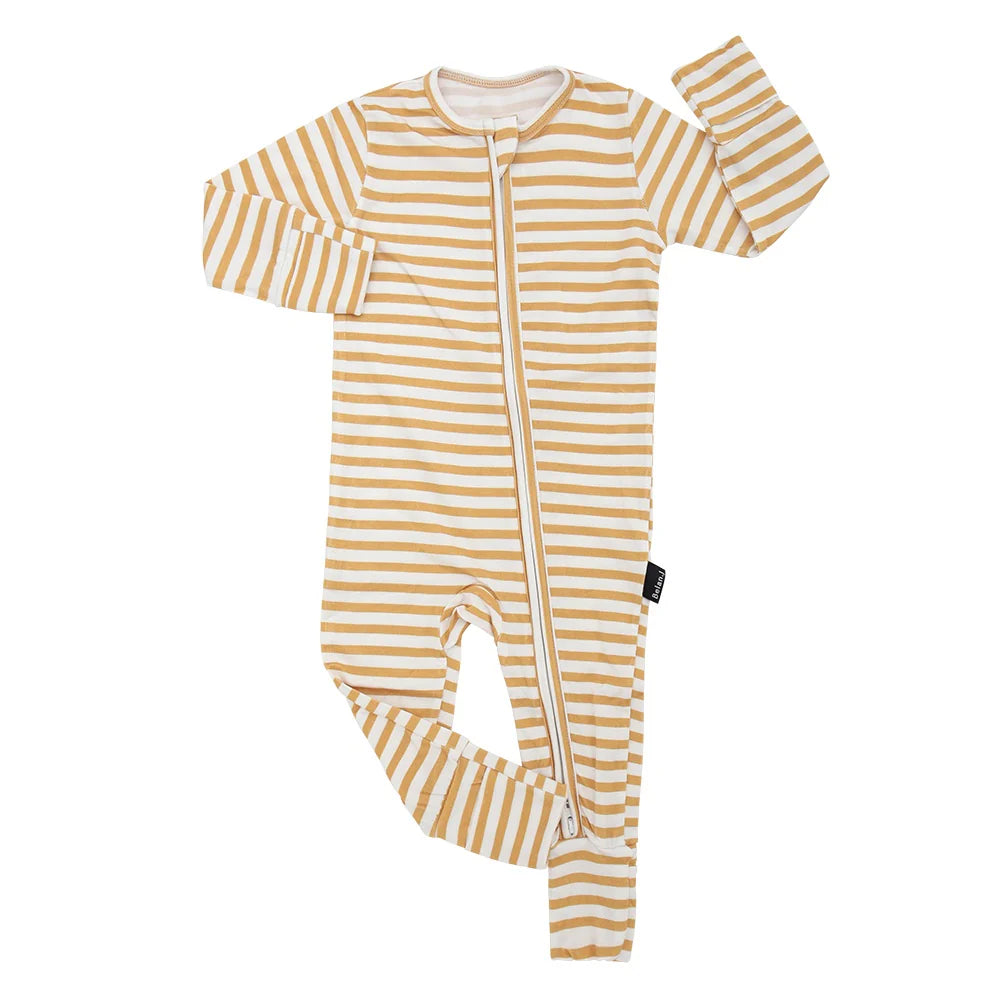 Sleeper with Fold-over Cuffs - Sun Stripe