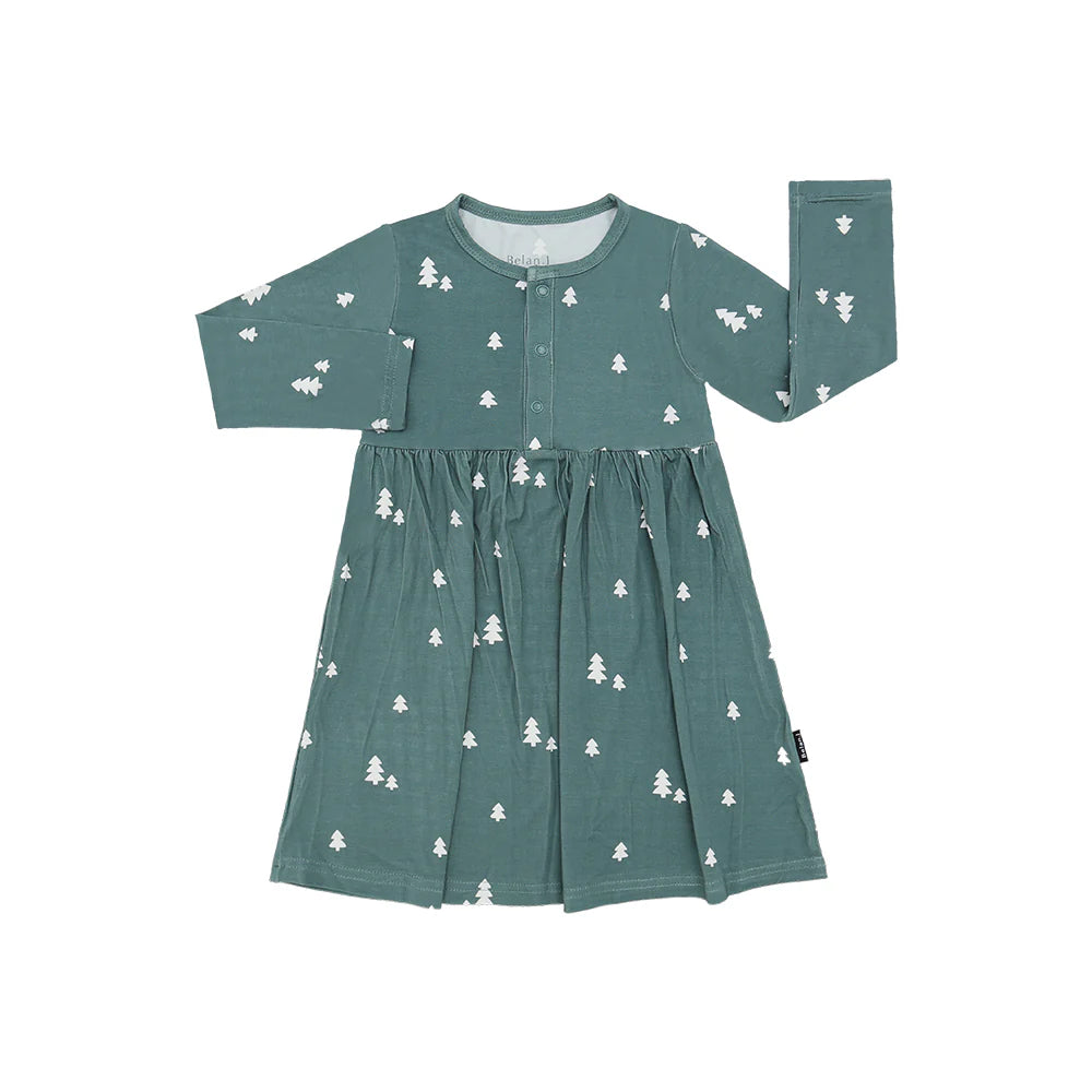 Tiny Trees Long Sleeves Peplum Dress