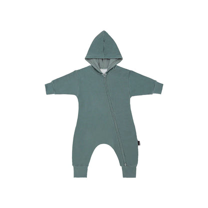Leafy Green Baggy Hoodie Zipper Jumpsuit