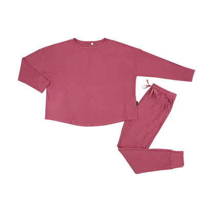 Ribbed Bamboo Women's L/S PJ Set - Rosewood
