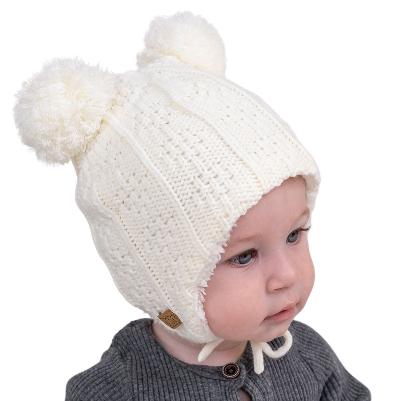 Cream Bear| Bear Knit Winter Earflap Hat