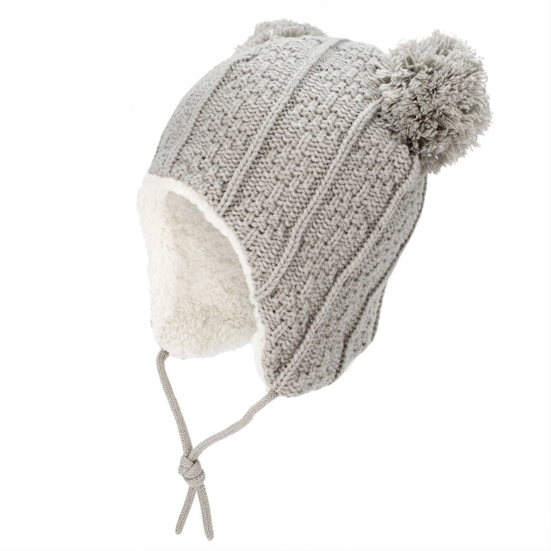 Grey | Bear Knit Winter Earflap Hat