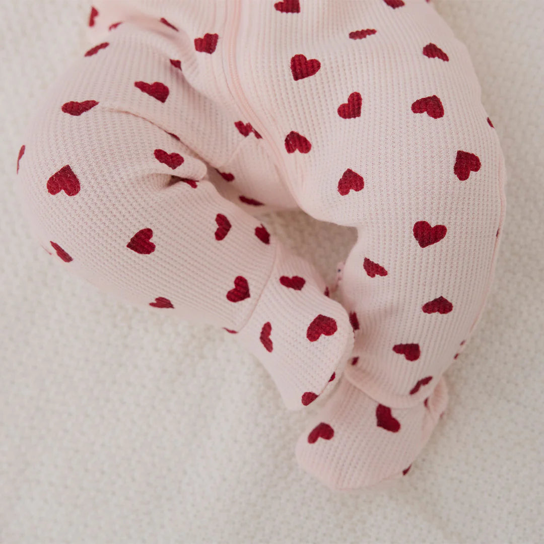 Pink Hearts on Peony Waffle Sleeper