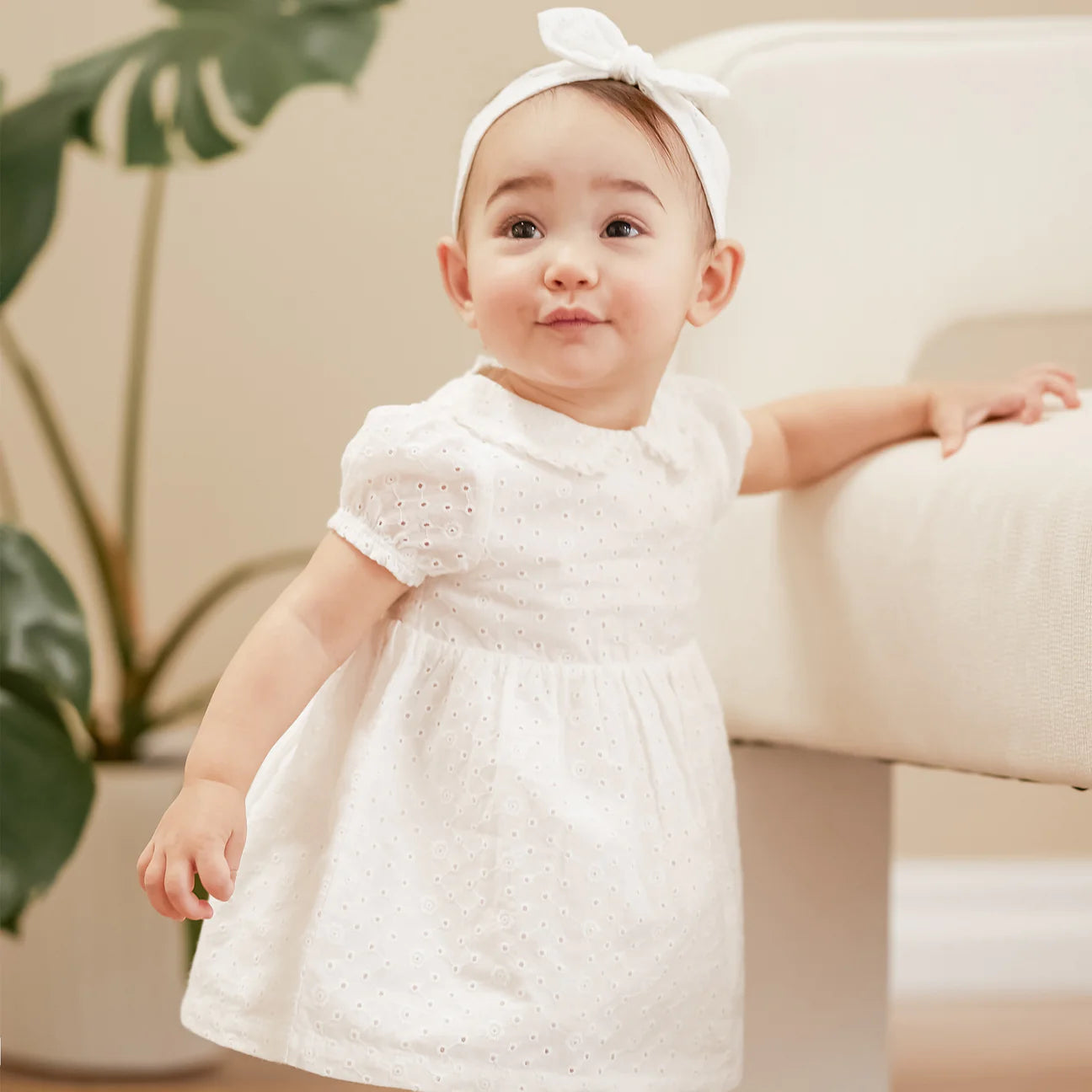 Baby White Eyelet Dress and Tights Set (3 pc)