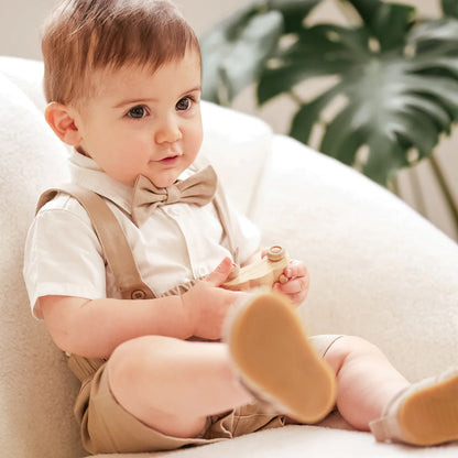 Poplin Shirt & Suspender Shorts Set with Bowtie