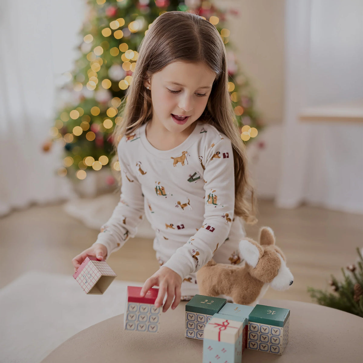 Santa Paws Print on Crème PJ Set