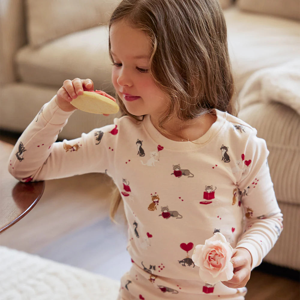 Meowentine Print on Silver Peony PJ Set