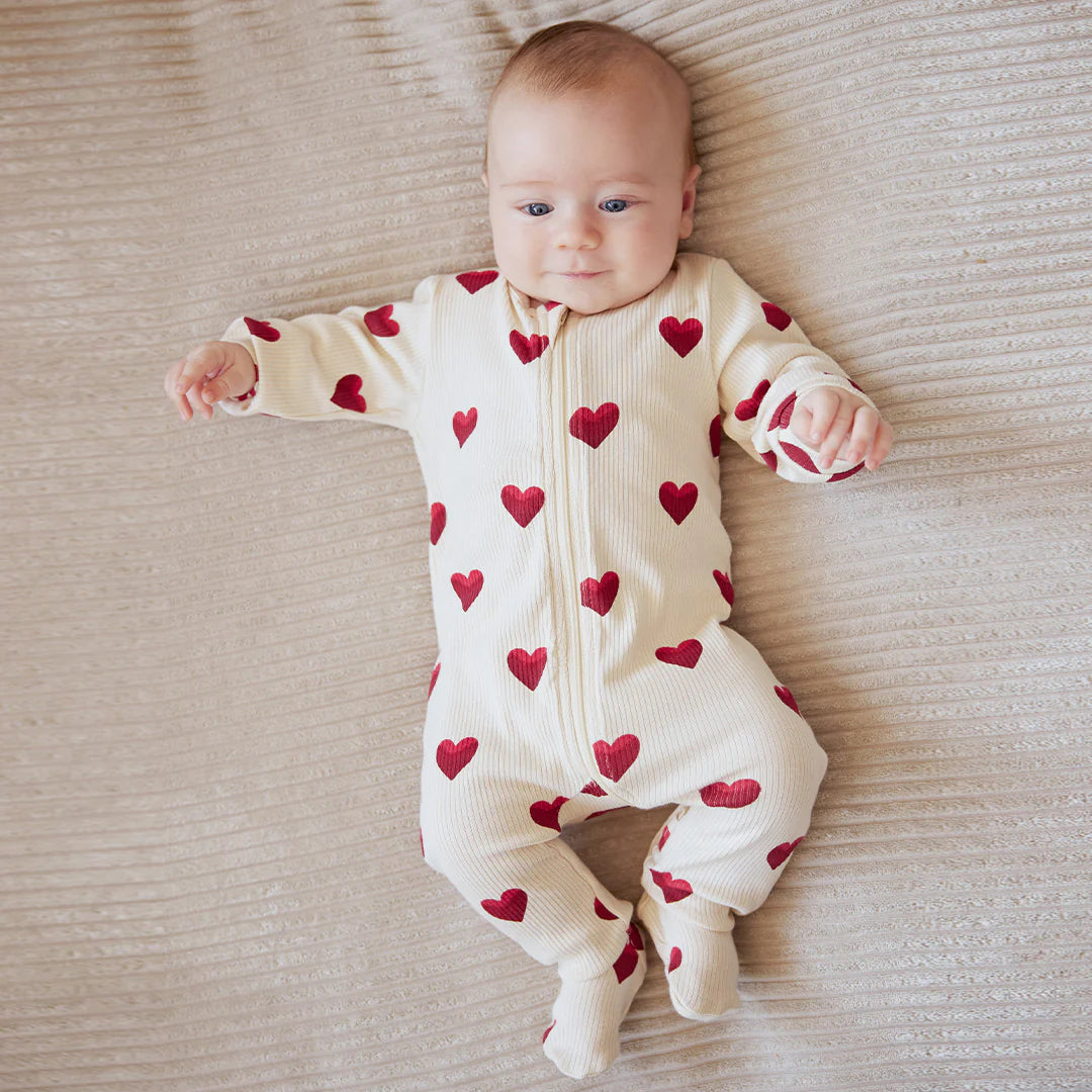 Heart Print on Ribbed Antique White Sleeper