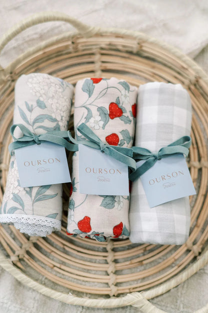 Organic Cotton Swaddle Blanket - Summer Strawberries