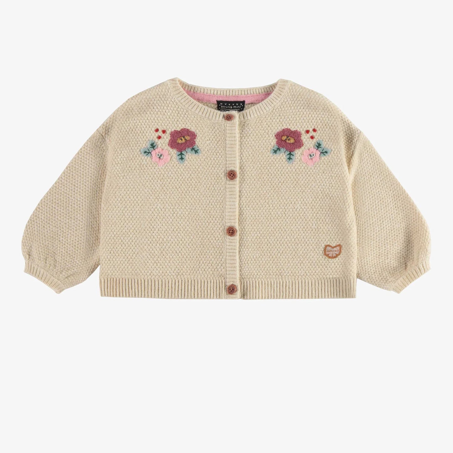 Beige Knitted Floral Cardigan