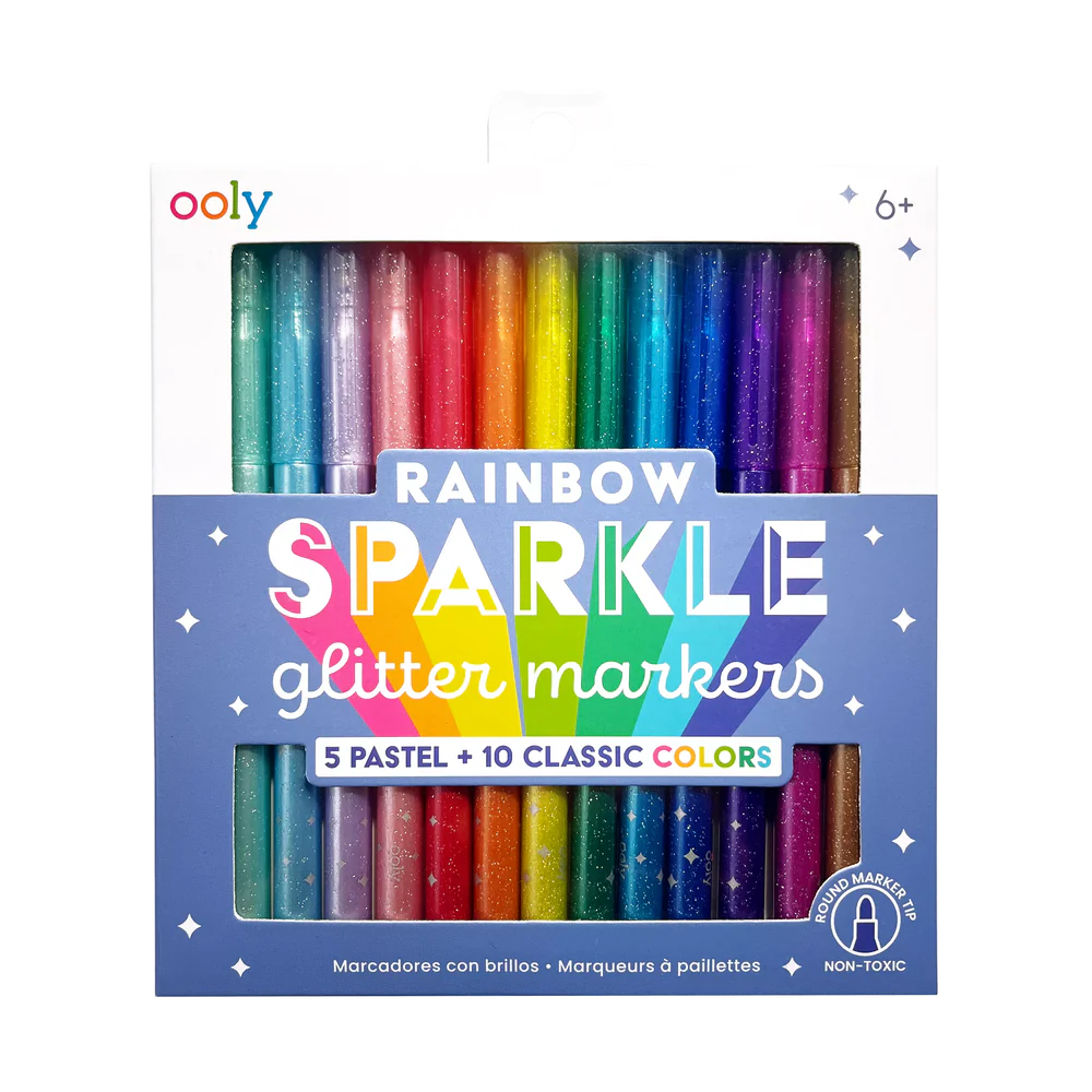 Rainbow Sparkle Glitter Markers - Set of 15