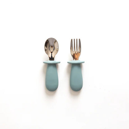 Pale Blue Silicone & Stainless Steel Toddler Cutlery Set