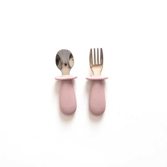 Pale Mauve Silicone & Stainless Steel Toddler Cutlery Set